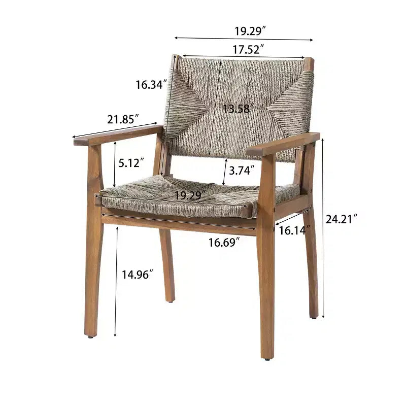 Lot de 2 chaises de salle à manger d'extérieur en bois d'acacia avec assise en osier tressé, finition teck, chaises de jardin avec accoudoirs pour patio-Panipeachy