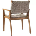Lot de 2 chaises de salle à manger d'extérieur en bois d'acacia avec assise en osier tressé, finition teck, chaises de jardin avec accoudoirs pour patio-Panipeachy