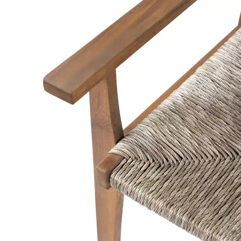 Lot de 2 chaises de salle à manger d'extérieur en bois d'acacia avec assise en osier tressé, finition teck, chaises de jardin avec accoudoirs pour patio-Panipeachy