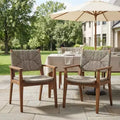 Outdoor Dining Chairs Set of 2, Acacia Wood Patio Dining Chairs with Handwoven Wicker Seat, Teak Finish Outdoor Arm Chairs for Patio-Panipeachy