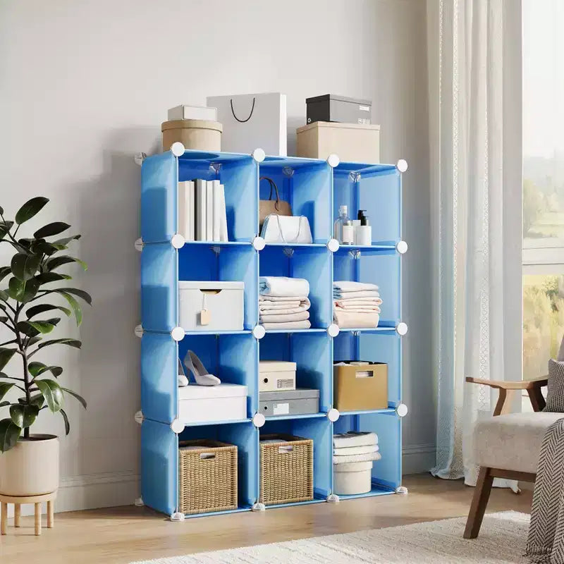 Organizzatore portaoggetti a 12 cubi, scaffali impilabili in PVC fai da te, guardaroba e libreria versatili per camera da letto/soggiorno/ufficio