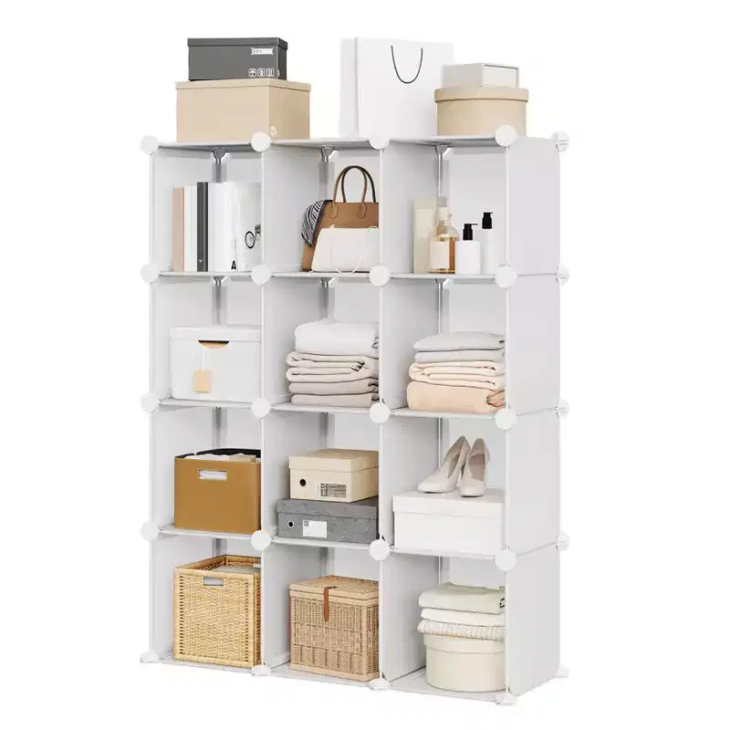 Organizzatore portaoggetti a 12 cubi, scaffali impilabili in PVC fai da te, guardaroba e libreria versatili per camera da letto/soggiorno/ufficio