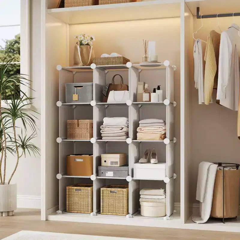 Organizzatore portaoggetti a 12 cubi, scaffali impilabili in PVC fai da te, guardaroba e libreria versatili per camera da letto/soggiorno/ufficio