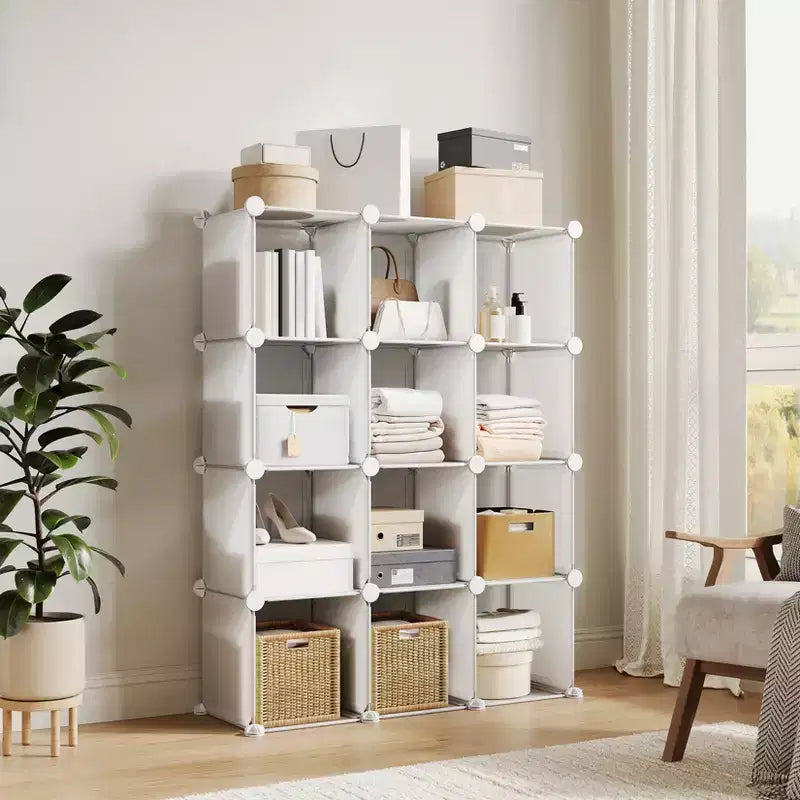 Organizzatore portaoggetti a 12 cubi, scaffali impilabili in PVC fai da te, guardaroba e libreria versatili per camera da letto/soggiorno/ufficio