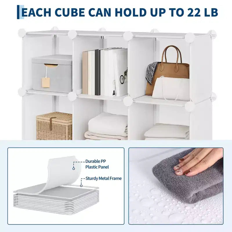Organizzatore portaoggetti a 12 cubi, scaffali impilabili in PVC fai da te, guardaroba e libreria versatili per camera da letto/soggiorno/ufficio