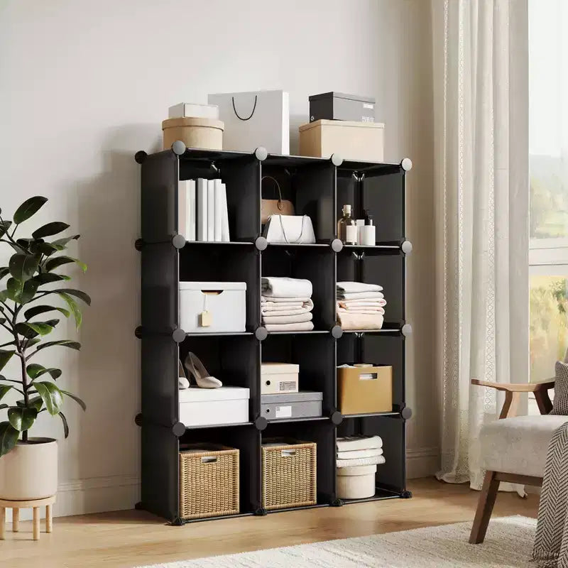 Organizzatore portaoggetti a 12 cubi, scaffali impilabili in PVC fai da te, guardaroba e libreria versatili per camera da letto/soggiorno/ufficio