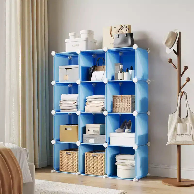 Organizzatore portaoggetti a 12 cubi, scaffali impilabili in PVC fai da te, guardaroba e libreria versatili per camera da letto/soggiorno/ufficio