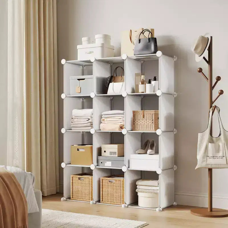 Organizzatore portaoggetti a 12 cubi, scaffali impilabili in PVC fai da te, guardaroba e libreria versatili per camera da letto/soggiorno/ufficio