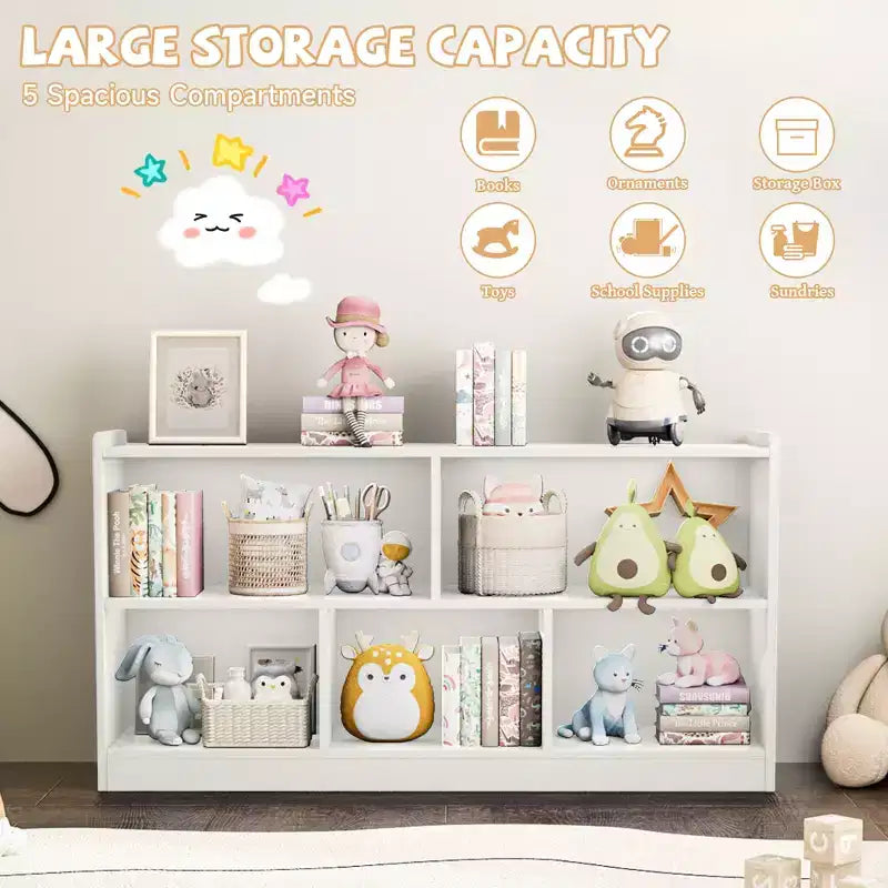 Armadietto per bambini in legno con 5 scomparti, libreria Montessori e organizer per giocattoli per asilo nido, sala giochi, aula e cameretta