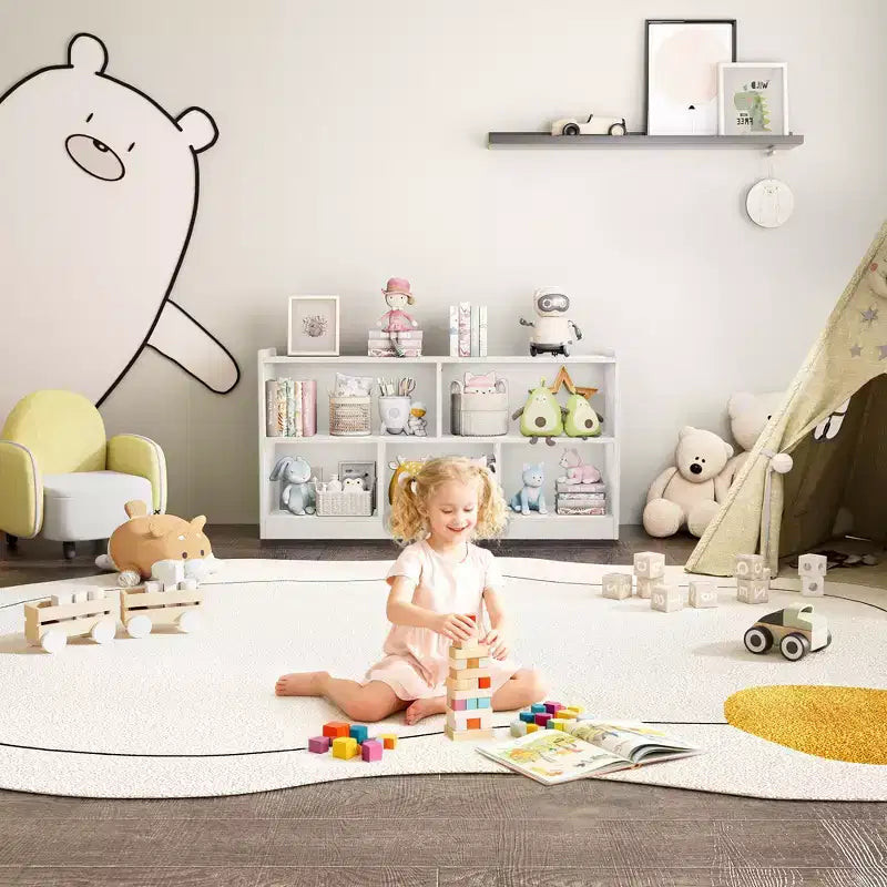 Armadietto per bambini in legno con 5 scomparti, libreria Montessori e organizer per giocattoli per asilo nido, sala giochi, aula e cameretta