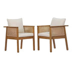 Christopher Knight Home Noura, Sedie da pranzo da esterno in legno di acacia stile rustico con cuscino e design in rattan (set da 2)