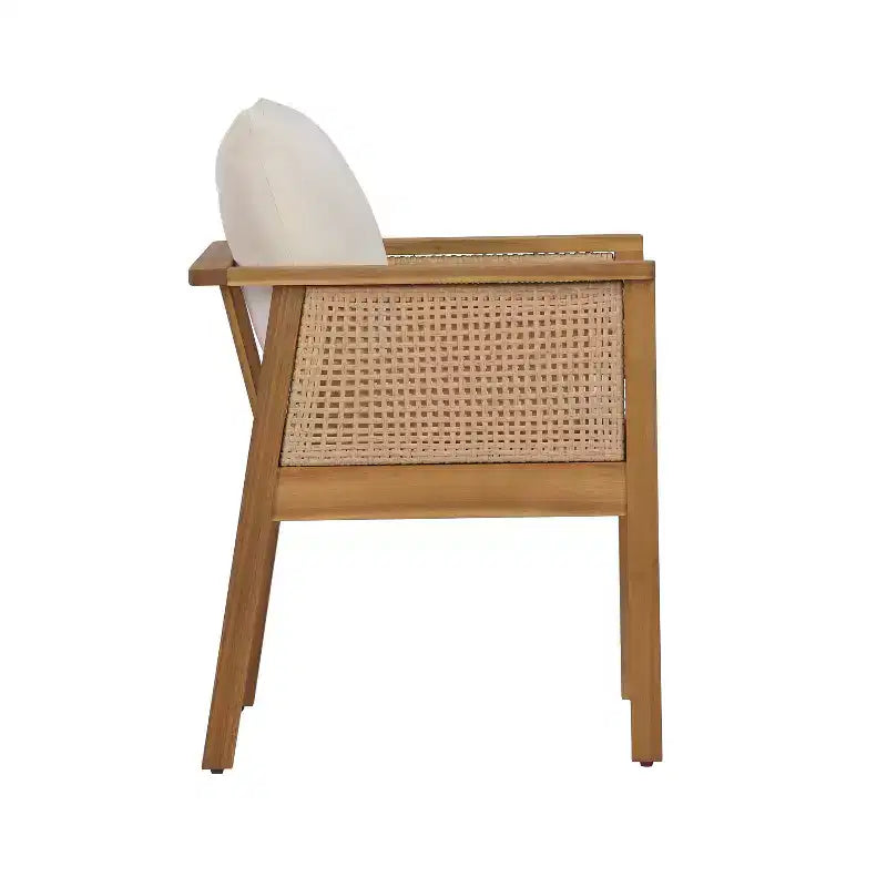 Christopher Knight Home Noura, Sedie da pranzo da esterno in legno di acacia stile rustico con cuscino e design in rattan (set da 2)
