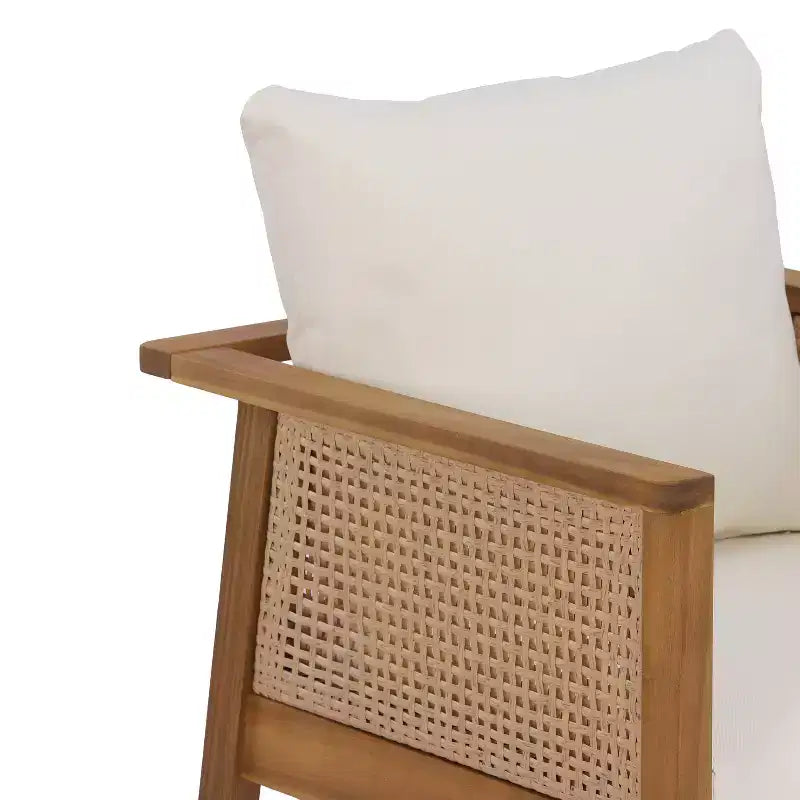 Christopher Knight Home Noura, Sedie da pranzo da esterno in legno di acacia stile rustico con cuscino e design in rattan (set da 2)
