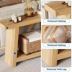 Tavolo Console Interamente in Legno da 180 cm - Tavolo Stretto a 2 Ripiani per Ingresso e Corridoio - Tavolo da Divano Rustico Marrone Stile Fattoria con Gambe Trapezoidali