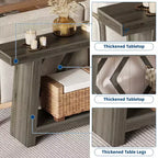 Tavolo Console Interamente in Legno da 180 cm - Tavolo Stretto a 2 Ripiani per Ingresso e Corridoio - Tavolo da Divano Rustico Marrone Stile Fattoria con Gambe Trapezoidali