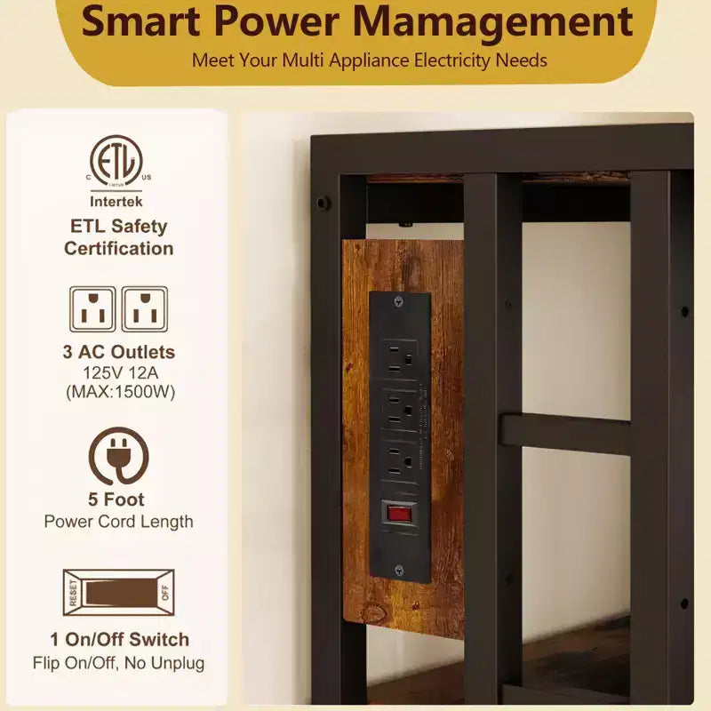 Supporto per Mini Frigo Regolabile a 6 Ripiani con 3 Prese di Corrente - Scaffale da Cucina e Organizer per Angolo Caffè Resistente - Capacità 163 kg - Per Dormitorio e Appartamento
