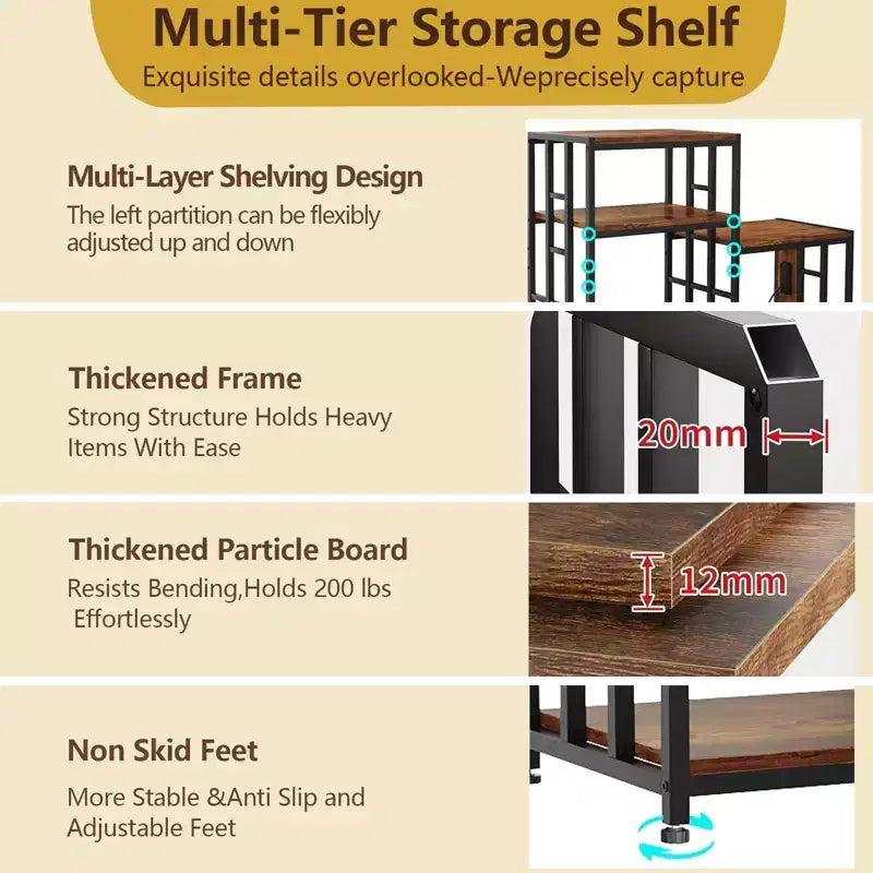 Supporto per Mini Frigo Regolabile a 6 Ripiani con 3 Prese di Corrente - Scaffale da Cucina e Organizer per Angolo Caffè Resistente - Capacità 163 kg - Per Dormitorio e Appartamento