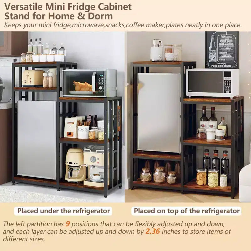 Supporto per Mini Frigo Regolabile a 6 Ripiani con 3 Prese di Corrente - Scaffale da Cucina e Organizer per Angolo Caffè Resistente - Capacità 163 kg - Per Dormitorio e Appartamento