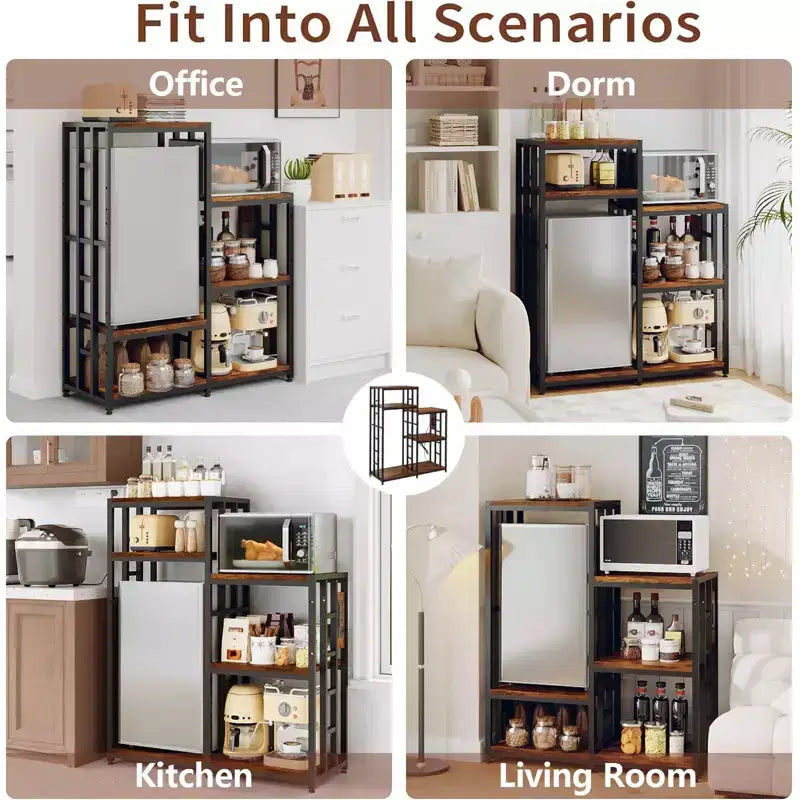Supporto per Mini Frigo Regolabile a 6 Ripiani con 3 Prese di Corrente - Scaffale da Cucina e Organizer per Angolo Caffè Resistente - Capacità 163 kg - Per Dormitorio e Appartamento