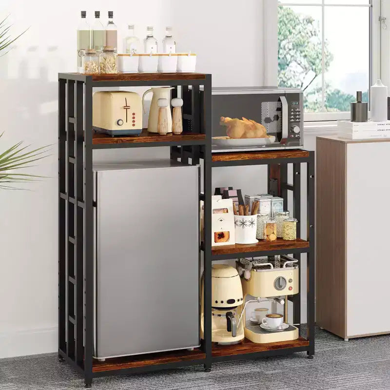 Supporto per Mini Frigo Regolabile a 6 Ripiani con 3 Prese di Corrente - Scaffale da Cucina e Organizer per Angolo Caffè Resistente - Capacità 163 kg - Per Dormitorio e Appartamento