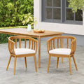 Set of 2 Outdoor Dining Armchair with Cushion  Acacia Wood Patio Chair for Deck, Backyard