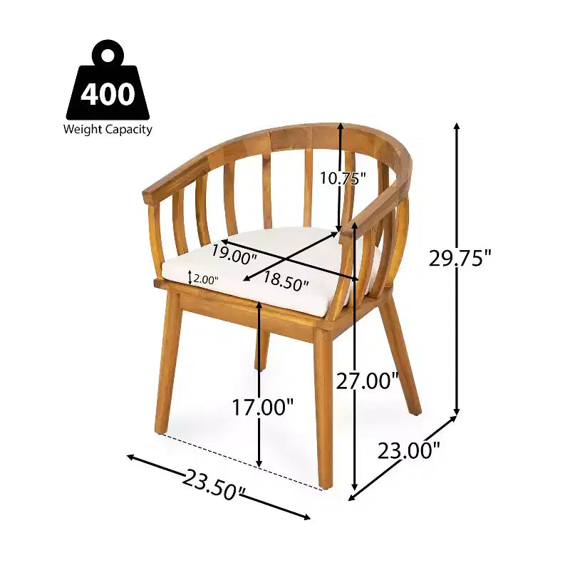 Set di 2 sedie da pranzo per esterni con braccioli e cuscini, in legno di acacia, per patio, cortile