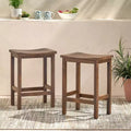 Acacia Wood Counter Height Bar Stools Set of 2, Mahogany Brown Outdoor Patio Kitchen