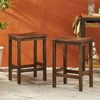 Set di 2 sgabelli da bar ad altezza bancone in legno di acacia, marrone mogano, per cucina o patio esterno