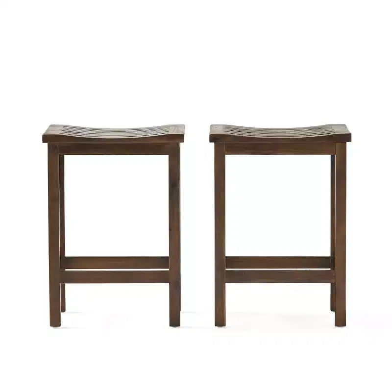 Set di 2 sgabelli da bar ad altezza bancone in legno di acacia, marrone mogano, per cucina o patio esterno