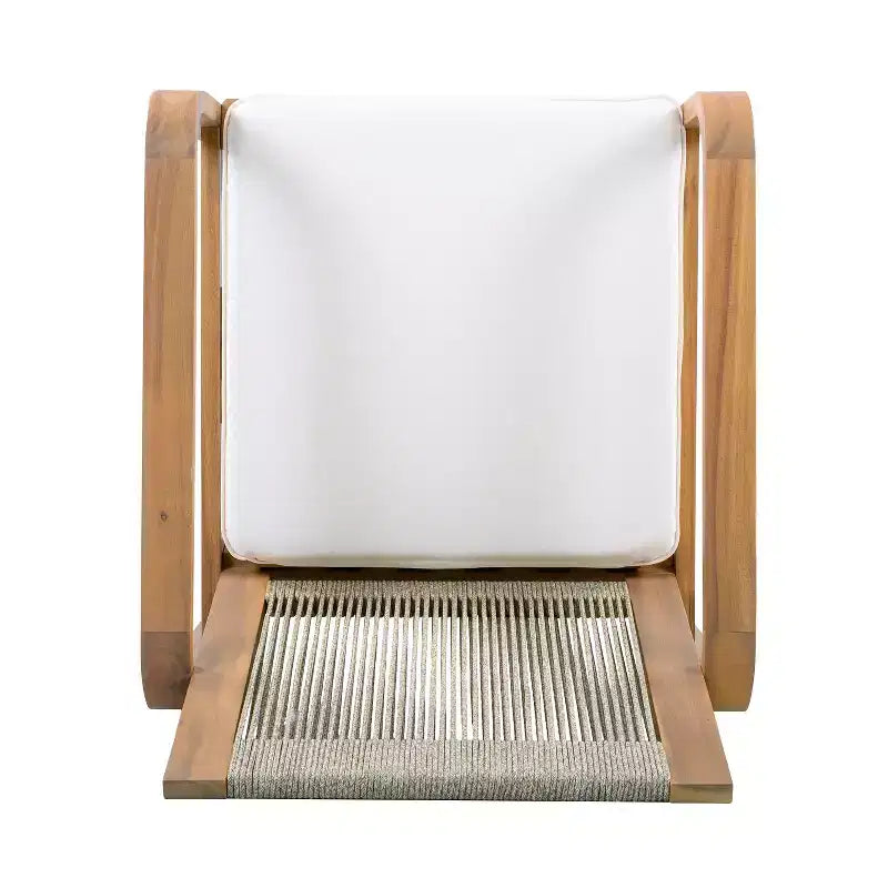 ModernLuxe Set di 2 sedie da pranzo per esterni, poltrone con struttura in legno di acacia, sedia da giardino con schienale in corda e cuscini beige idrorepellenti, Teak chiaro