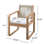 ModernLuxe Set di 2 sedie da pranzo per esterni, poltrone con struttura in legno di acacia, sedia da giardino con schienale in corda e cuscini beige idrorepellenti, Teak chiaro