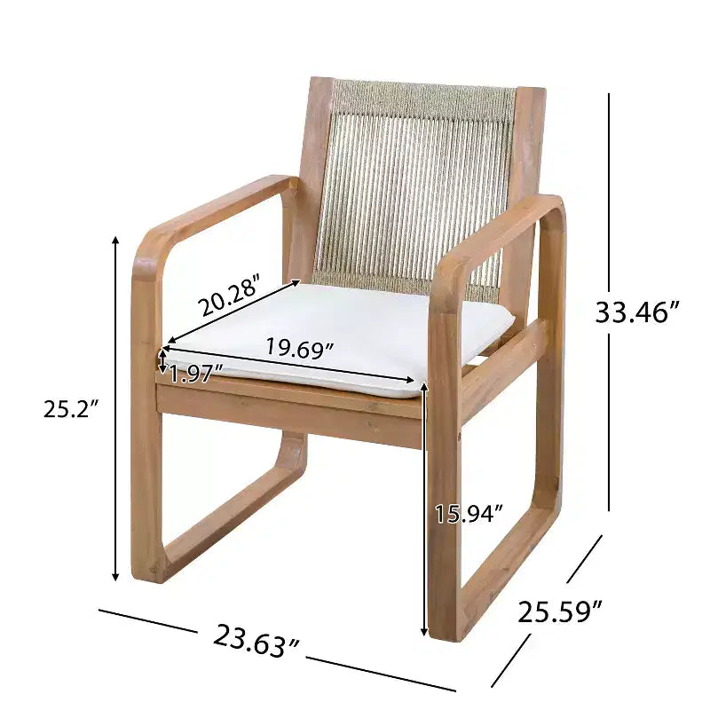 ModernLuxe Set di 2 sedie da pranzo per esterni, poltrone con struttura in legno di acacia, sedia da giardino con schienale in corda e cuscini beige idrorepellenti, Teak chiaro