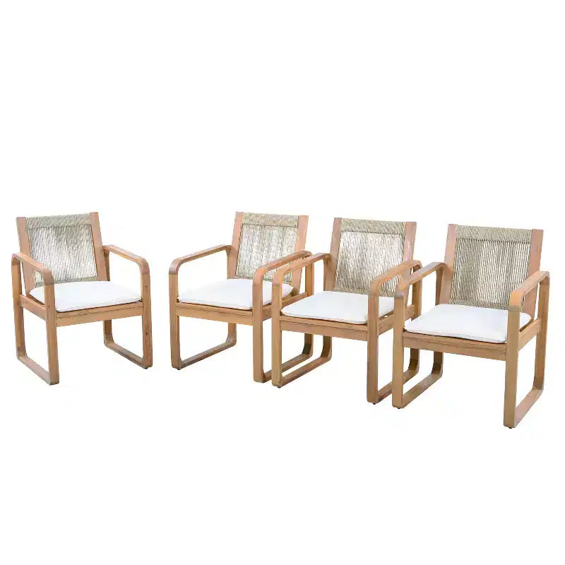 ModernLuxe Set di 2 sedie da pranzo per esterni, poltrone con struttura in legno di acacia, sedia da giardino con schienale in corda e cuscini beige idrorepellenti, Teak chiaro