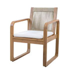 ModernLuxe Set di 2 sedie da pranzo per esterni, poltrone con struttura in legno di acacia, sedia da giardino con schienale in corda e cuscini beige idrorepellenti, Teak chiaro