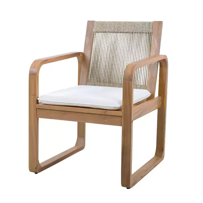 ModernLuxe Set di 2 sedie da pranzo per esterni, poltrone con struttura in legno di acacia, sedia da giardino con schienale in corda e cuscini beige idrorepellenti, Teak chiaro