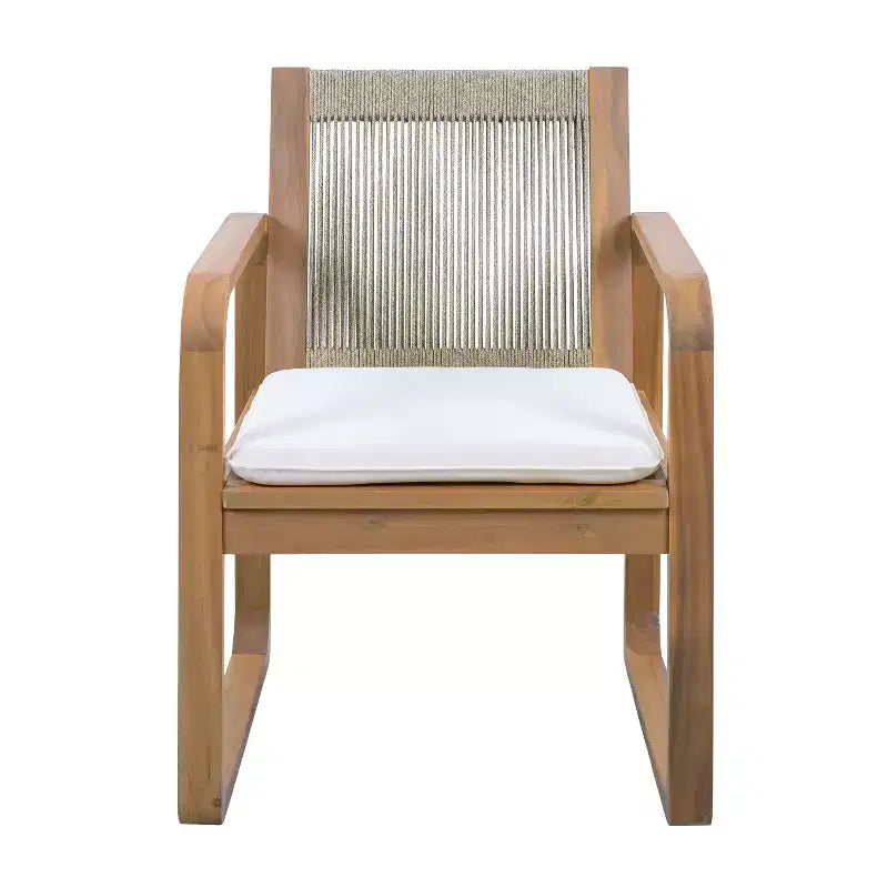 ModernLuxe Set di 2 sedie da pranzo per esterni, poltrone con struttura in legno di acacia, sedia da giardino con schienale in corda e cuscini beige idrorepellenti, Teak chiaro
