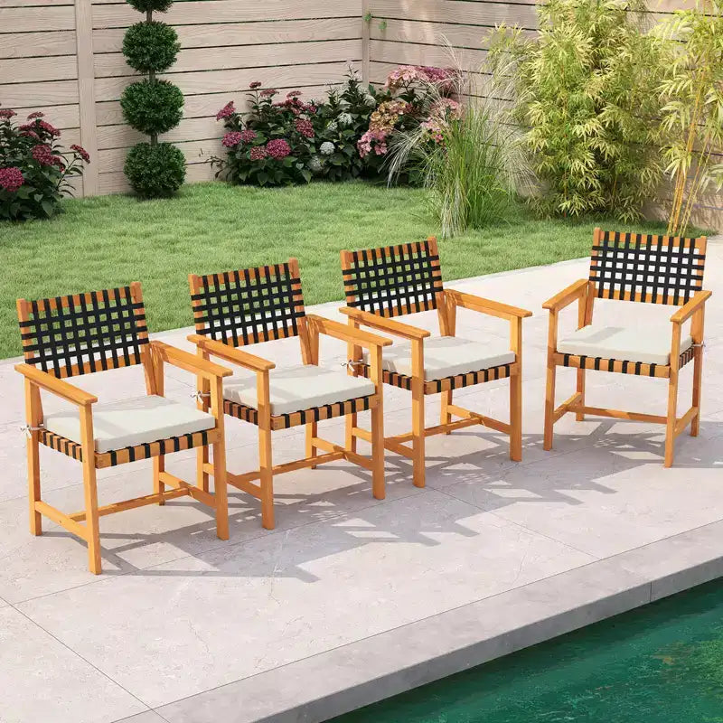 Costway Set 2/4 Sedie da Giardino in Legno Massiccio di Acacia con Cuscini Imbottiti e Fodere Lavabili