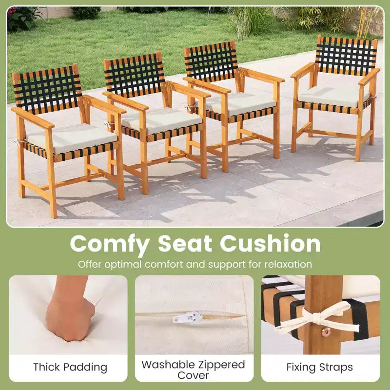 Costway Set 2/4 Sedie da Giardino in Legno Massiccio di Acacia con Cuscini Imbottiti e Fodere Lavabili