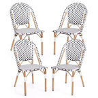 Costway French Bistro Chair Set of 4 w/ Hand-woven Rattan Galvanized Metal Frame Outdoor