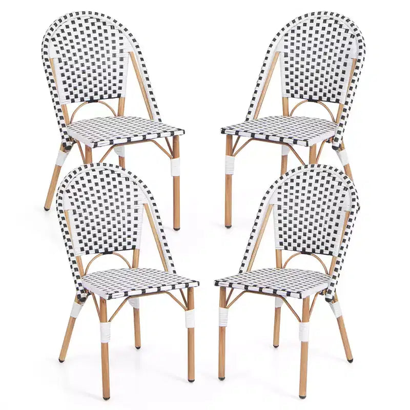Costway French Bistro Chair Set of 4 w/ Hand-woven Rattan Galvanized Metal Frame Outdoor