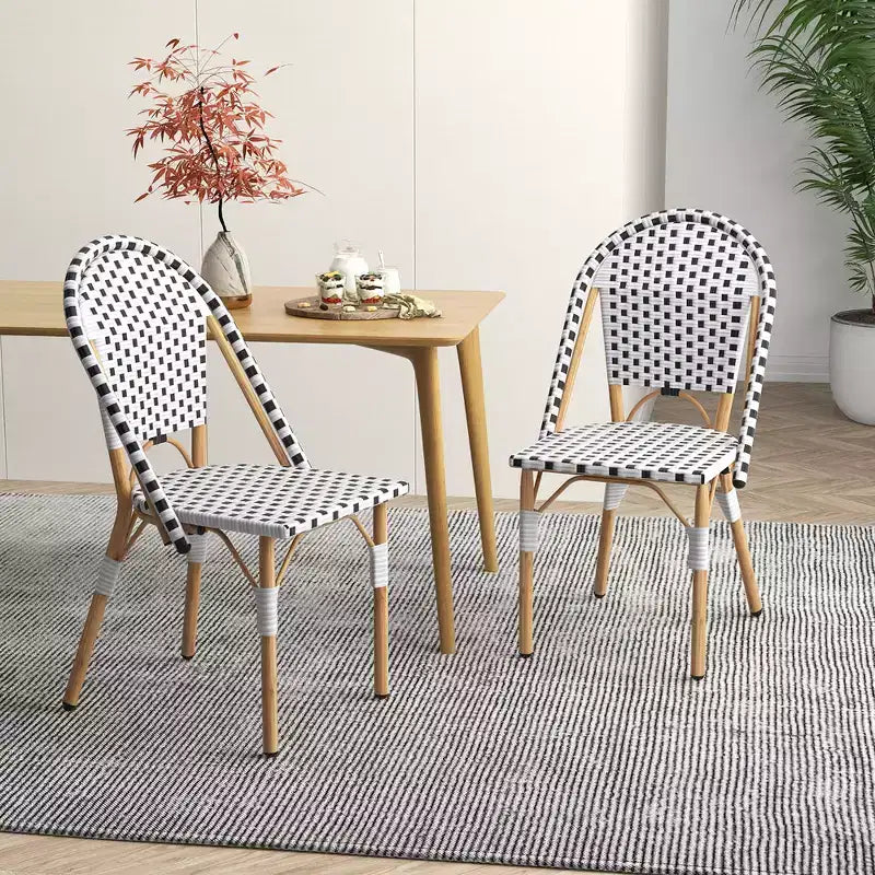 Costway Set di 4 Sedie da Bistrò Francese con Rattan Intrecciato a Mano e Telaio in Metallo Galvanizzato per Esterni