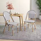 Costway Set di 4 Sedie da Bistrò Francese con Rattan Intrecciato a Mano e Telaio in Metallo Galvanizzato per Esterni