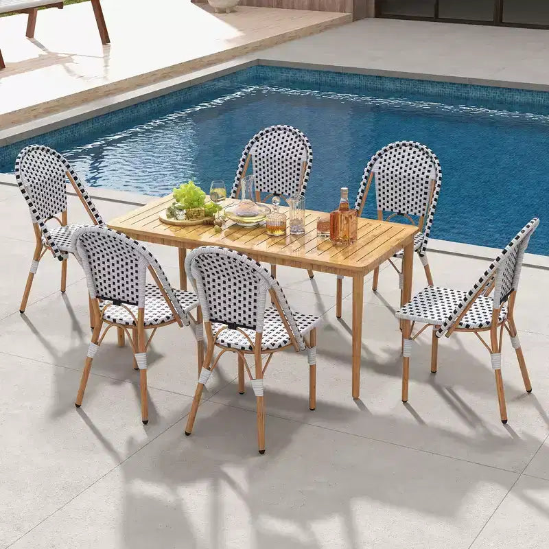 Costway Set di 4 Sedie da Bistrò Francese con Rattan Intrecciato a Mano e Telaio in Metallo Galvanizzato per Esterni
