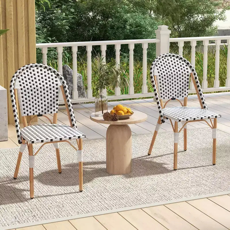 Costway Set di 4 Sedie da Bistrò Francese con Rattan Intrecciato a Mano e Telaio in Metallo Galvanizzato per Esterni