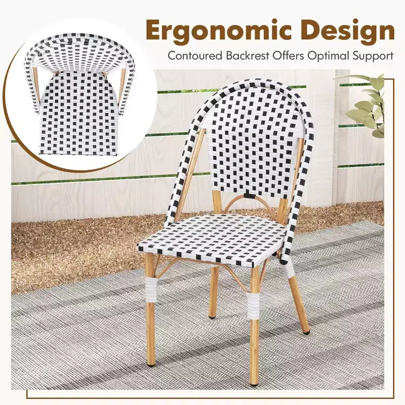 Costway Set di 4 Sedie da Bistrò Francese con Rattan Intrecciato a Mano e Telaio in Metallo Galvanizzato per Esterni