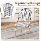 Costway Set di 4 Sedie da Bistrò Francese con Rattan Intrecciato a Mano e Telaio in Metallo Galvanizzato per Esterni