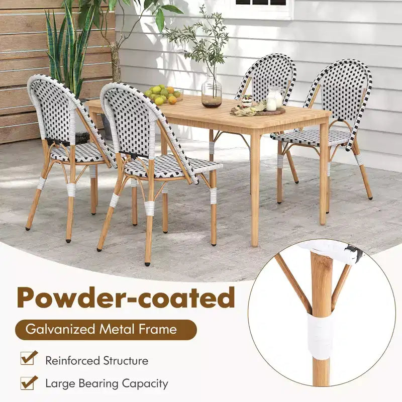 Costway Set di 4 Sedie da Bistrò Francese con Rattan Intrecciato a Mano e Telaio in Metallo Galvanizzato per Esterni