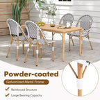 Costway Set di 4 Sedie da Bistrò Francese con Rattan Intrecciato a Mano e Telaio in Metallo Galvanizzato per Esterni