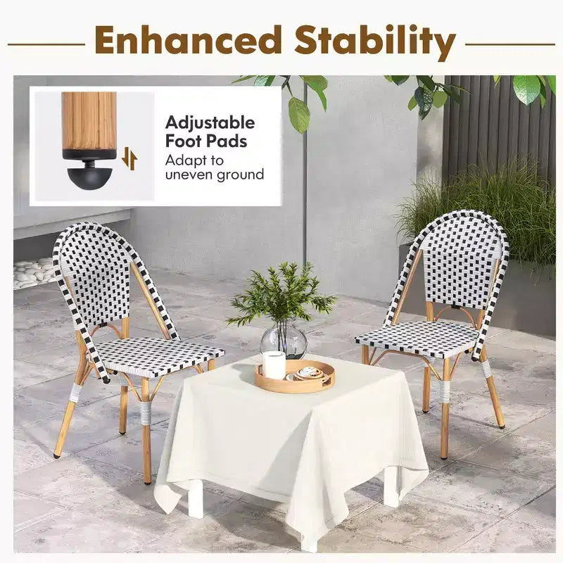 Costway Set di 4 Sedie da Bistrò Francese con Rattan Intrecciato a Mano e Telaio in Metallo Galvanizzato per Esterni