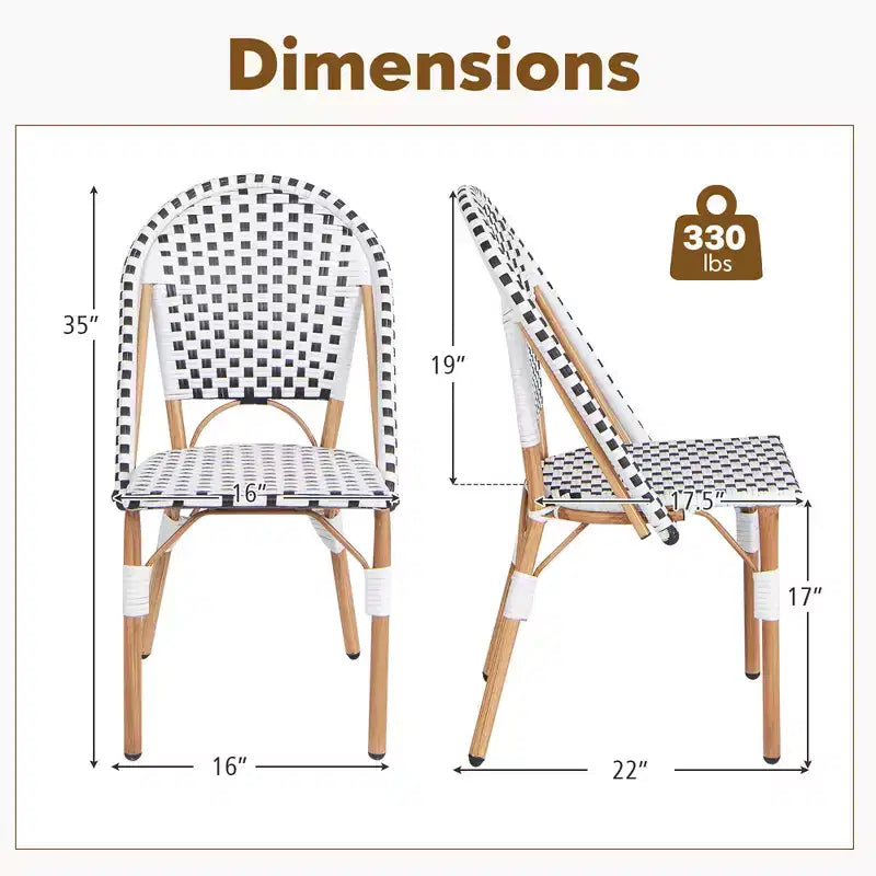 Costway Set di 4 Sedie da Bistrò Francese con Rattan Intrecciato a Mano e Telaio in Metallo Galvanizzato per Esterni